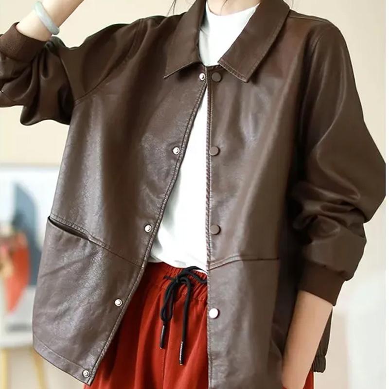 Coat for Women Thickened Plush Autumn Winter Oversize Loose Casual Leather Button Jacket