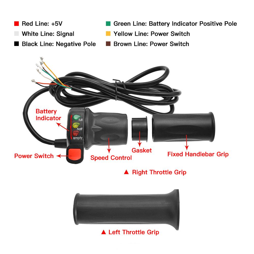 36 В/48 В правый и левый электрический велосипед, ручка дроссельной заслонки с индикатором заряда батареи, выключатель питания