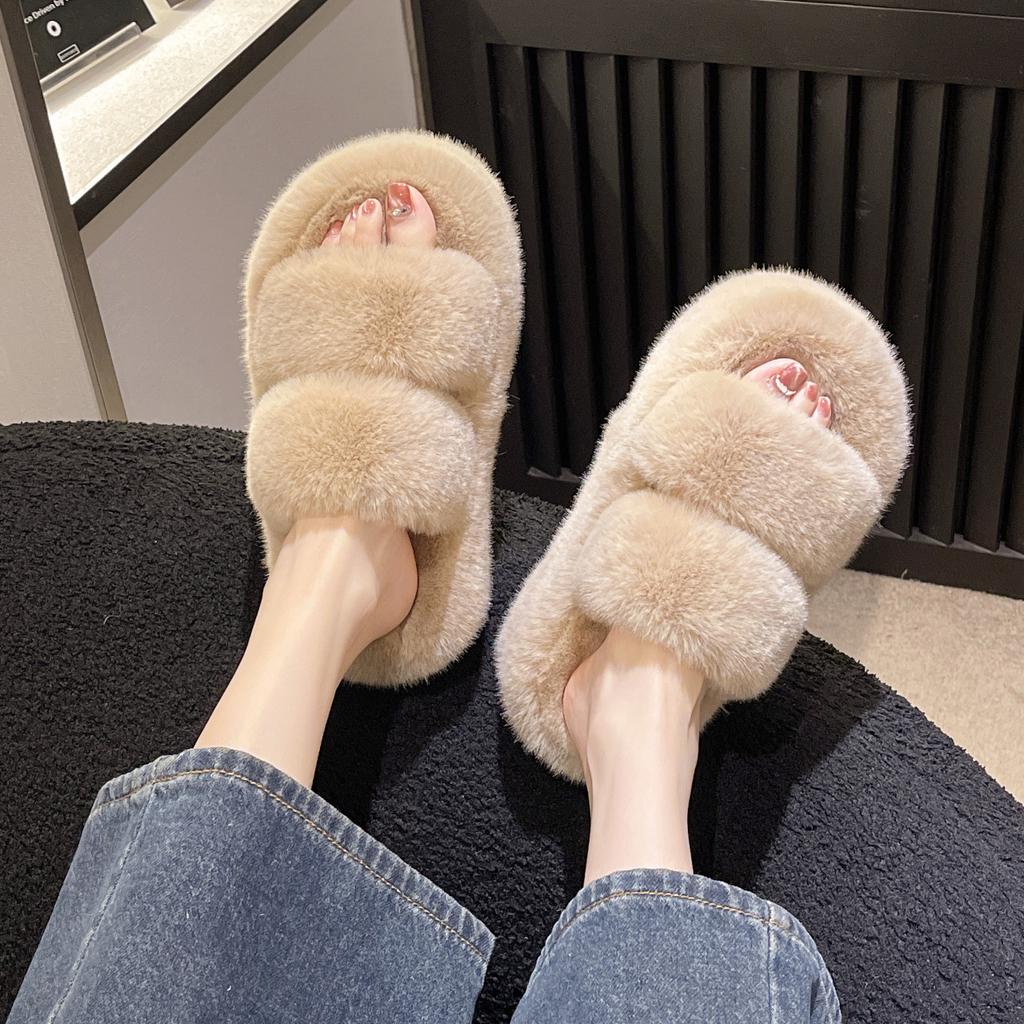 Mao Mao Slippers Women's High-end Outer Wear, New Autumn and Winter Hair Mop, and Thick-bottomed Winter Plush Home Cotton Mop.