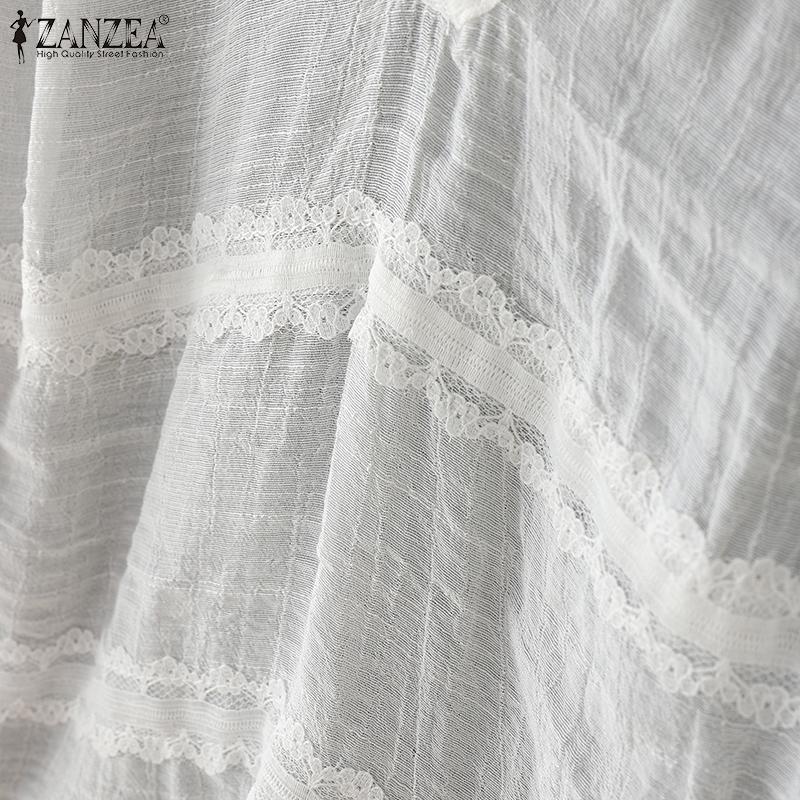 ZANZEA Женские летние футболки с круглым вырезом, пэчворк, с коротким рукавом