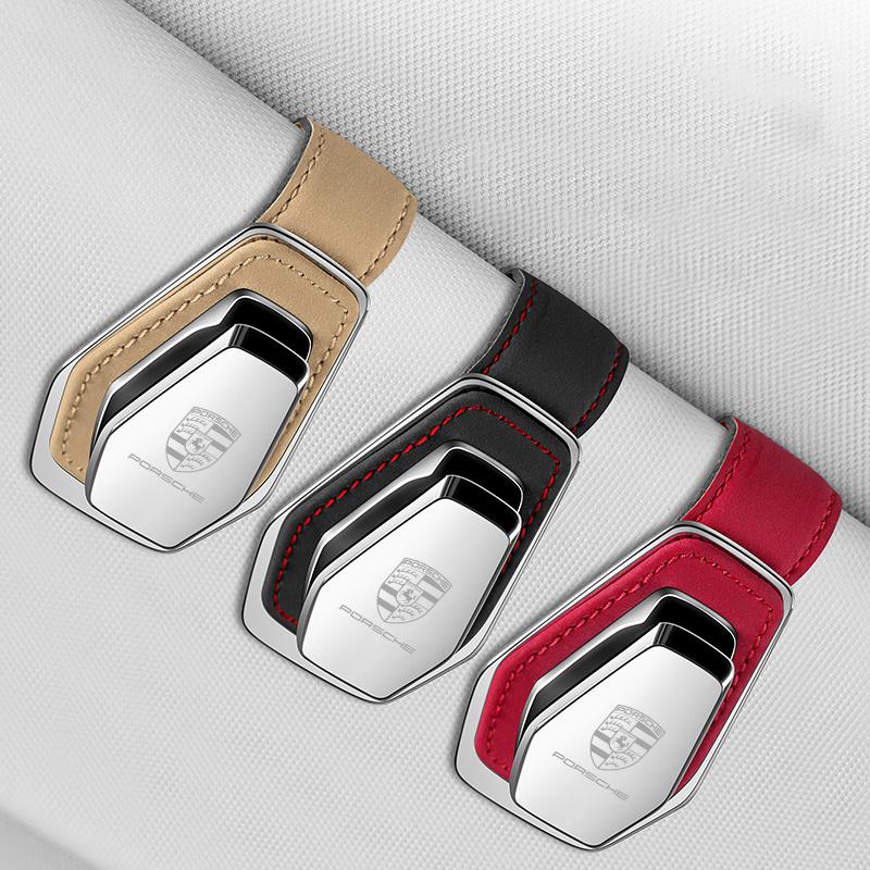 AABKW1 Car Glasses Ticket Card Holder Sun Visor Sunglasses Clip For Porsche Cayenne Panamera Macan 911 Taycan Boxster Cayman 918 Pajun