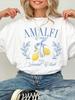 Coastal Graphic Tee  Comfortable Amalfi Coast Italian Social Club Graphic Tee  Women’s Casual T-Shirt with Lemon & Leaf