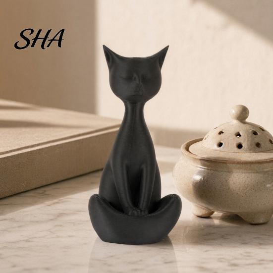 Cat Desk Decor 3D Printed Meditating Figurine, Modern Abstract Sculpture with Cross-Legged Pose, Narrative Space Decoration Minimalist for Office