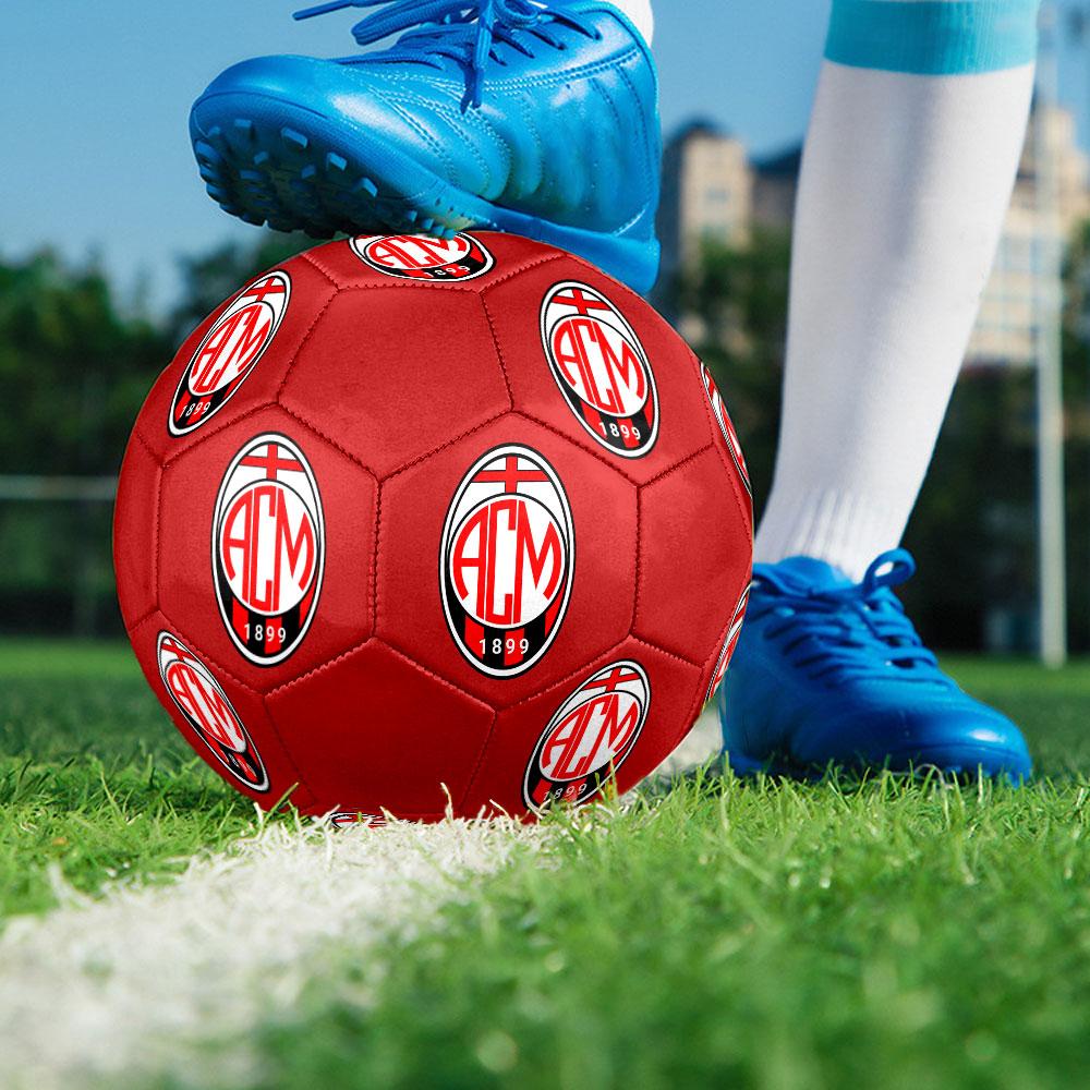 AC Milan Size 5 Soccer Ball, Machine-Stitched PVC, Durable & High Bounce, All Ages Fit, fan merchandise, matches & outdoor use.