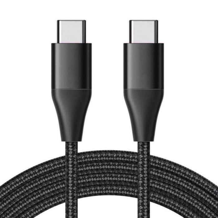 Câble USB-C vers USB-C Rapide 3A pour Xiaomi Redmi 14C/13C, Redmi Note 13, Note 13 Pro Note 13 Pro+ 5G - Nylon Tressé Noir 1M