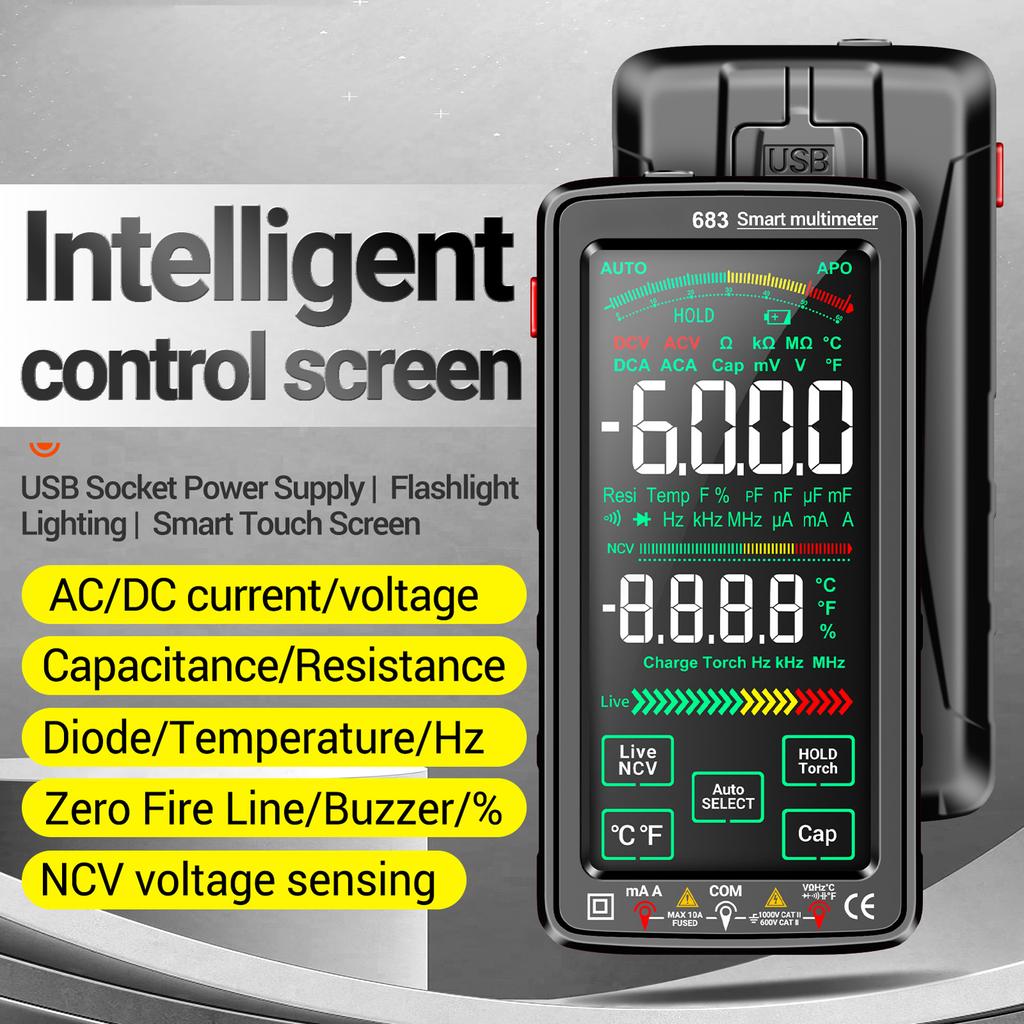 683 6000 Counts Large   Digital Multimeter Smart Anti-burn Rechargeable   Meter   Reverse Display NCV Tester with Flashlight