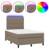 Sommier tapissier 120x190 cm avec matelas 20 cm, surmatelas, têtes de lit et bande LED taupe