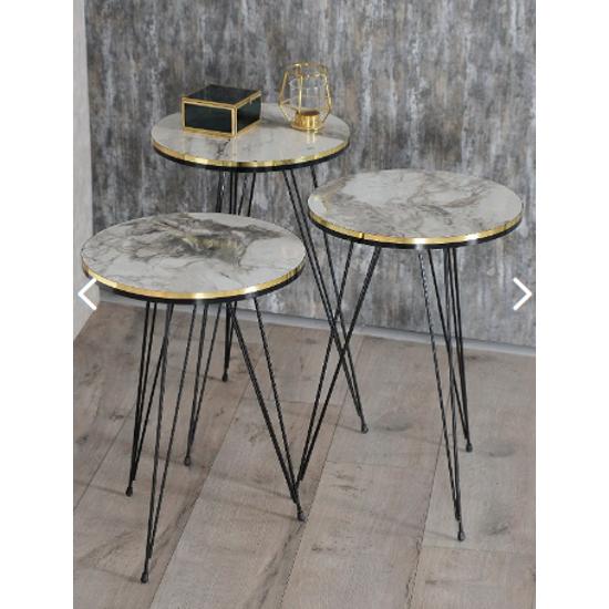 Zigon Sehpa Siyah Tel Ayak Çift Altın Efes