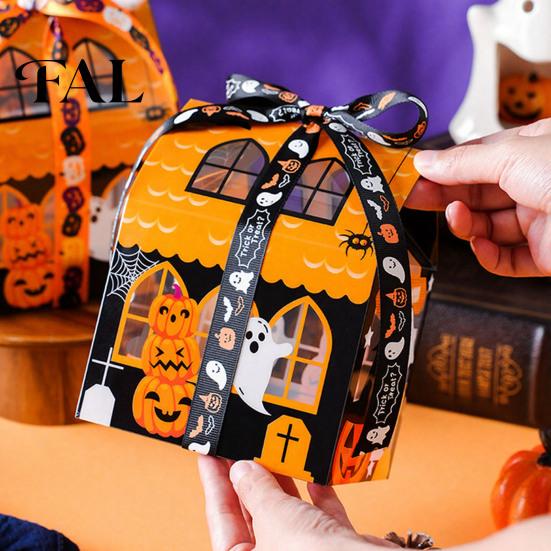Коробки для печенья 10 шт. Коробки для угощений на Хэллоуин, Милые Маленькие Коробочки для Подарков на Вечеринку, Контейнер в Форме Дома-Замка Тыквы для Конфет и Сувениров