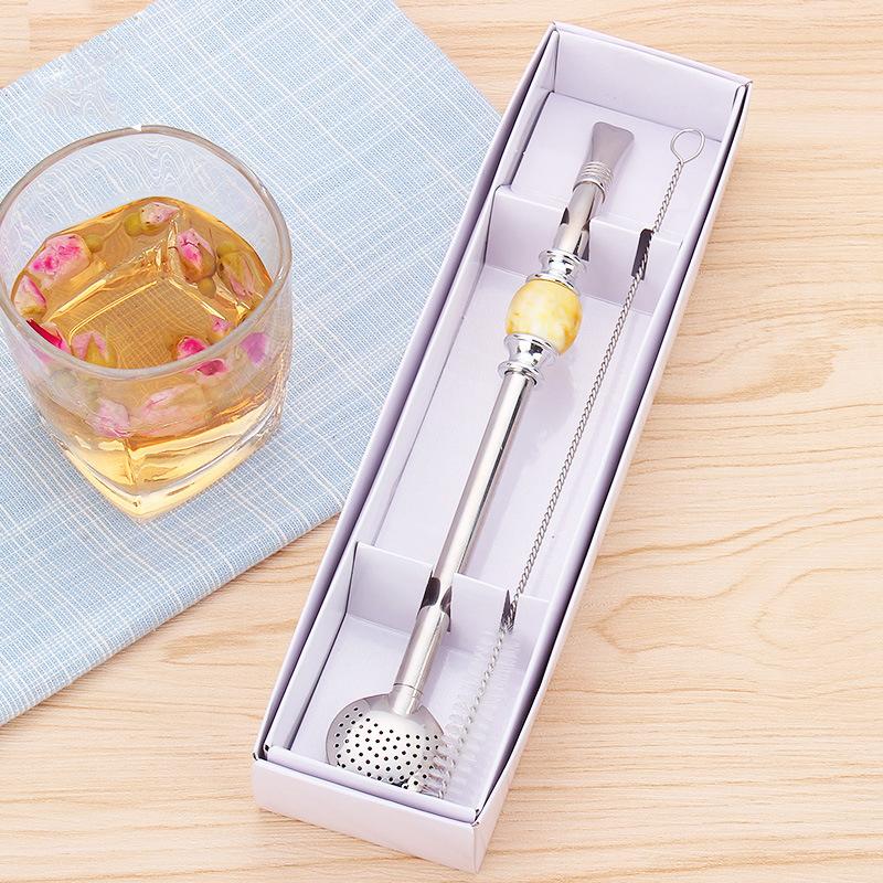 Двусторонняя фильтр-соломинка Ложка из нержавеющей стали для мате Бомбилья Соломинка с кисточкой Длинная ручка Ложка для помешивания Кухонные принадлежности