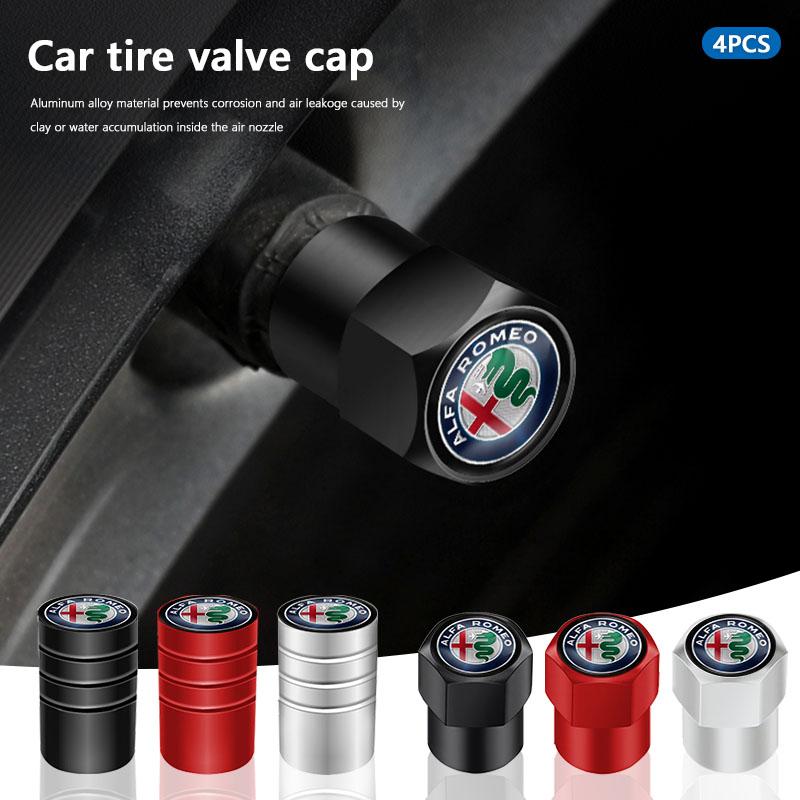 4Pcs Metal Car Tire Valve Stem Caps Waterproof Dustproof Cover For Alfa Romeo MiTo 147 Giulia Stelvio Giulietta Brera Disco 156 tfc123