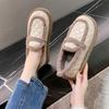 2024 Women Home Cotton Shoes Female Students All-Match Warm Plush Shoes Winter Plus Velvet Non-Slip Flat-Bottomed Peas Shoes