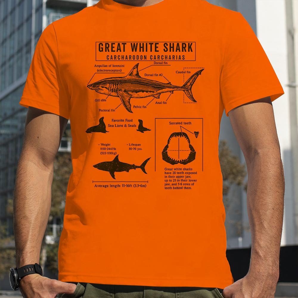 Great White Shark Anatomy Shark Lovers T-Shirt Summer Men Street Hip Hop Punk Style Boy Loose Oversized Casual Fashion Tees