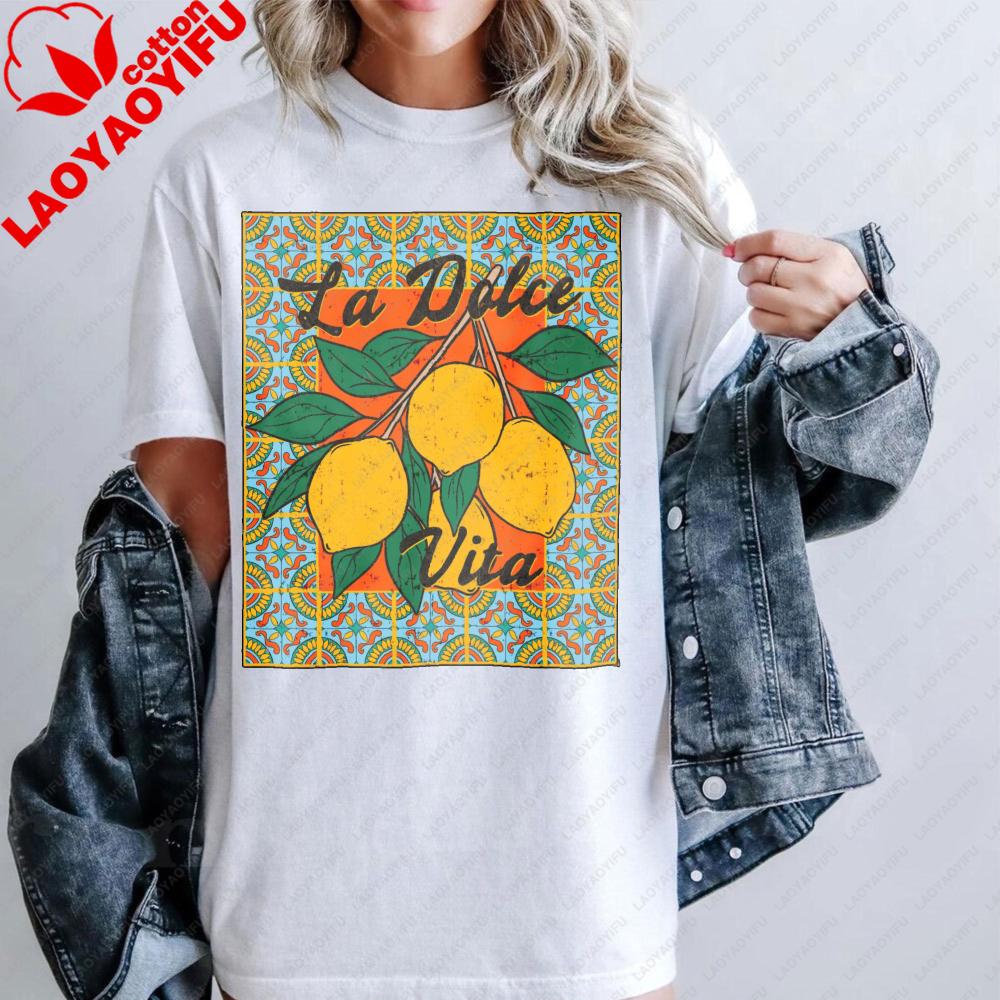 Lemon La Dolce Vita Unisex Tshirt Vintage Graphic Printed Tshirt Fashionable Casual Summer Beach Round Neck Short Sleeve