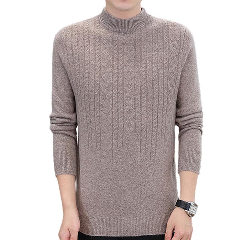 ROMON Men's 100% Pure Wool Cable Knit Mock Neck Sweater
