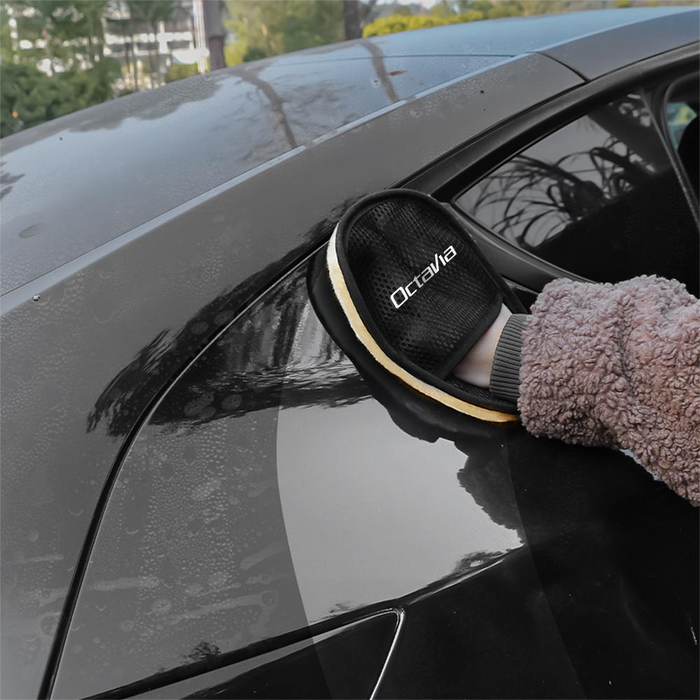 AAAAB1 1/2pc Wool Soft Car Washing Gloves Cleaning Brush Car Wash Tools For Skoda Rapid Scala Kodiaq Fabia Kamiq Karoq Octavia A5 S VII