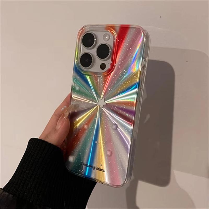 Luxury Laser Radiant Firework Rainbow Color Phone Case For iPhone 16 15 14 13 12 11 Pro Max Glitter Star Lens Protection Soft Cover