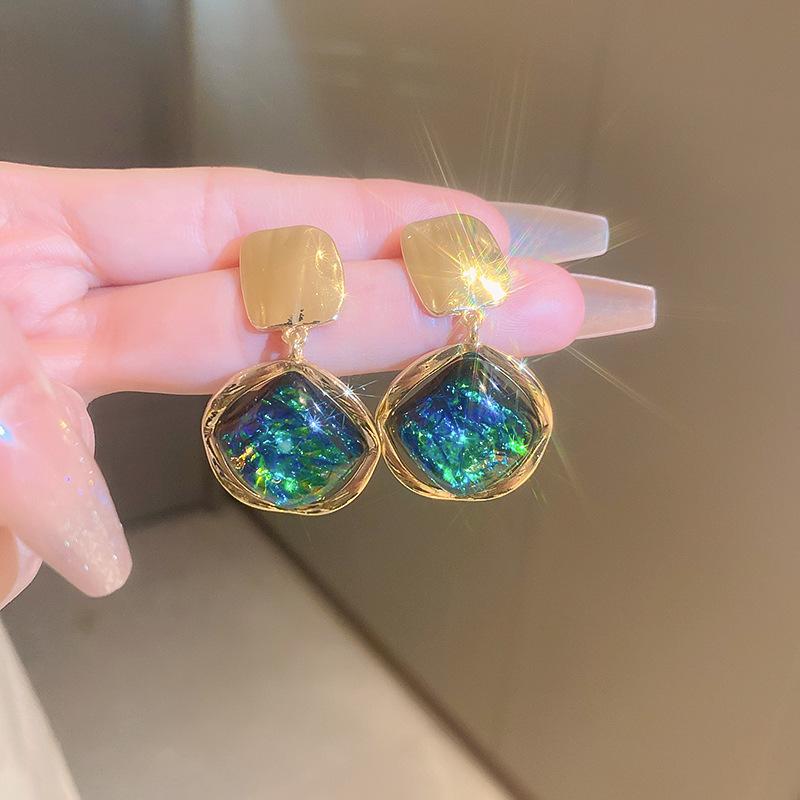 Висячие серьги-подвески с геометрическим принтом в европейском стиле, зеленые висячие серьги в стиле барокко для женщин и девочек, модные ювелирные изделия, подарки