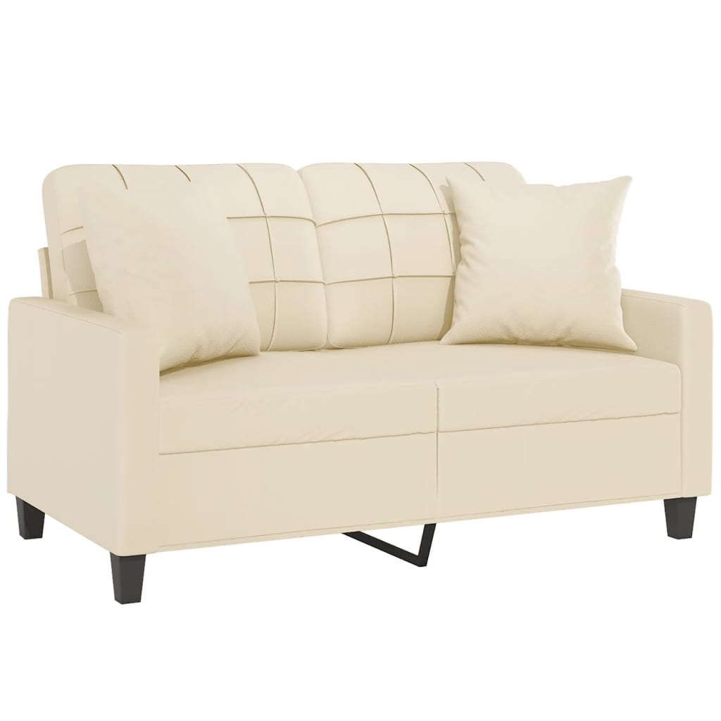 2 Seater Sofa with Decorative Cushions Cream 120 cm Artificial Leather