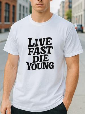 Футболка с графическим принтом Live Fast Die Young Ретро Смелое Заявление Унисекс Повседневная Футболка Унисекс Футболка