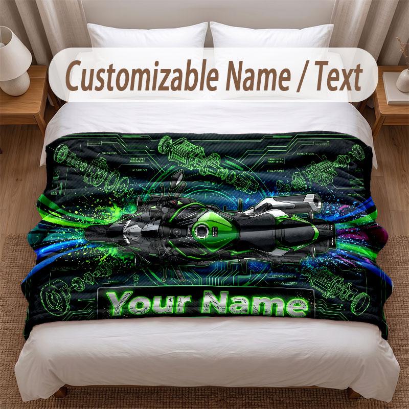 Motorcycle Biker Theme Soft Blanket Personalized Custom Name Text Print Warm Blanket Home Sofa Bedroom Decor