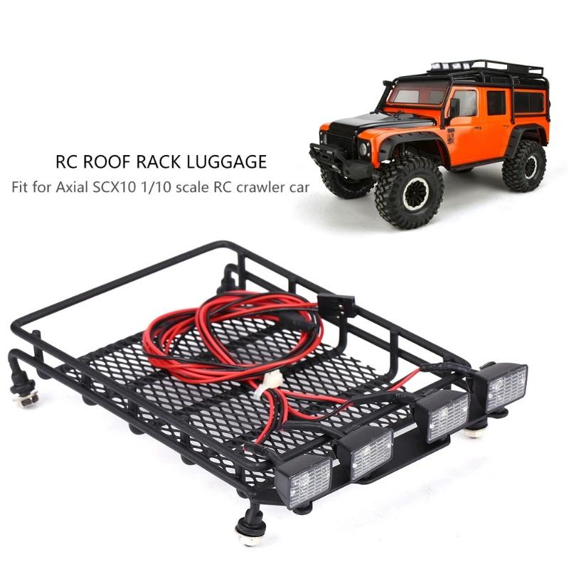 Middle Size Roof Rack Luggage With LED Lights Quadrate For SCX10 1/10 RC Car (2 White 2 Red)