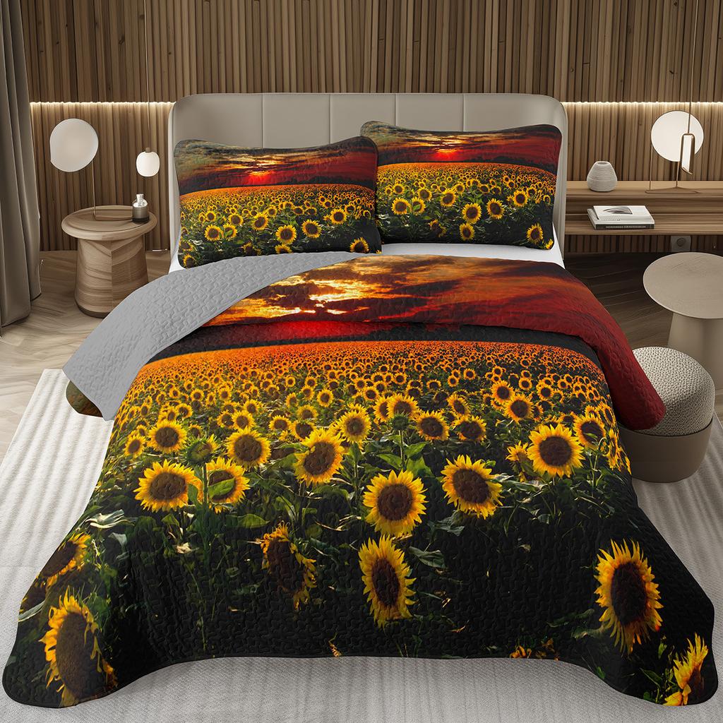 Подсолнух Покрывало Твин Квин Пасторальный Желтые Цветы Покрывало Сад Цветочный Ботанический Стеганый Постельный Набор Для Комнаты Мальчиков Девочек