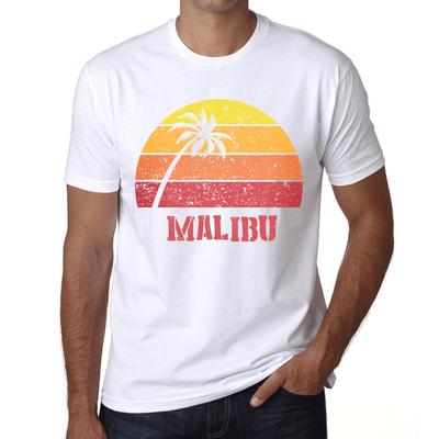 Мужская винтажная футболка Футболка с рисунком Malibu Sunset White