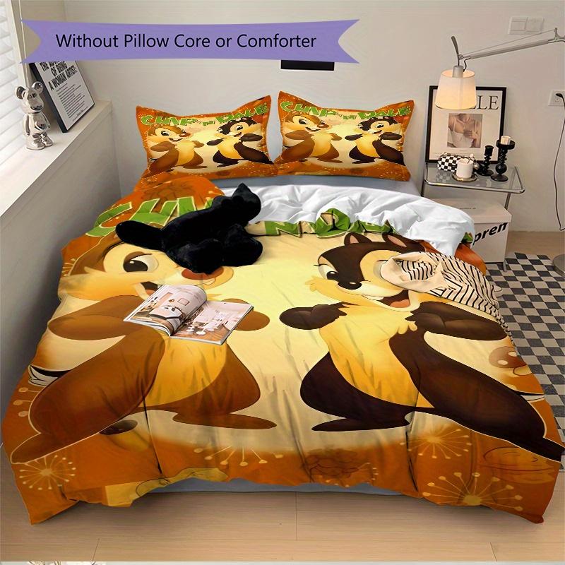 3pcs Disney Chip & Dale Cartoon Pattern Bedding Set, 1* Cover + 2*Pillowcases, Printed Bedding Set, Soft and Comfortable, Suitable for Bedroom an