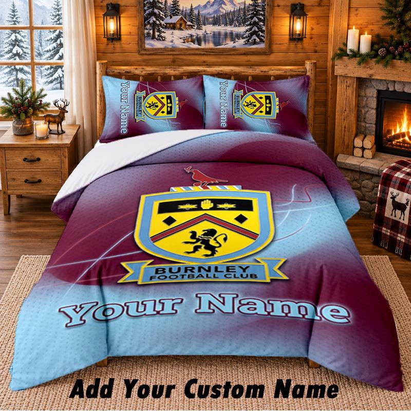 Burnley Football Pattern Bedding 3Pcs Set Custom Name, Bed Sheet And Pillowcases For Home Bedroom