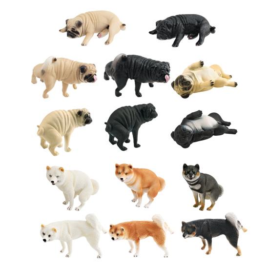 Имитация модели собаки ПВХ Спящий Какающий Мопс Сиба Фигурка Статуэтка Скульптура Украшение для дома офиса рабочего стола Детская образовательная игрушка-животное