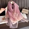 Large Butterfly Embroidery Scarf Thin Women Hijab Shawls Elegant Silk Scarf  Spring and Autumn