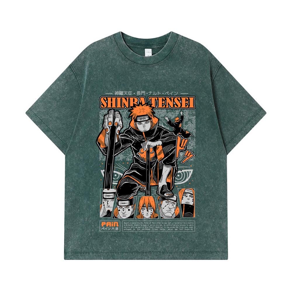 275 GSM Washed T-shirts 100% Cotton Naruto V21 Pain Print Unisex Heavy Cotton T Shirt