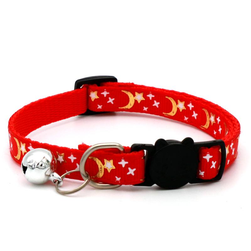 Cat Dog Collar Gold Color Stars and Moon Pet Collar with Bell and PP Material Separate Reflective Safety Buckle Solid Safe