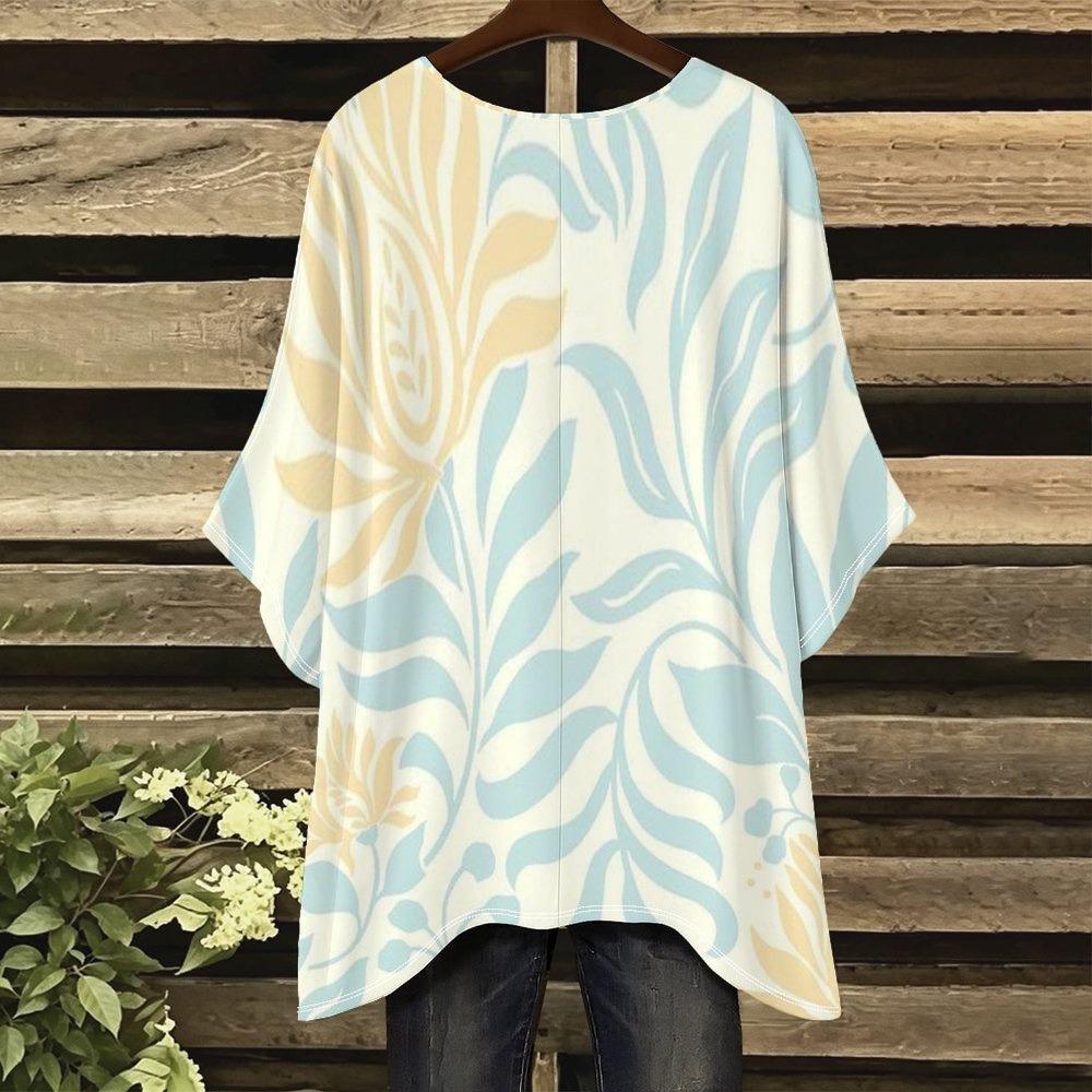 Women's large-size short-sleeved T-shirt, irregular hem design, digital printing four-season T-shirt