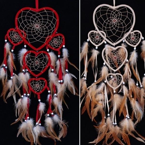 Heart Dream Catcher With Feathers Wall Car Room Hanging Decoration Ornament Craft MIT