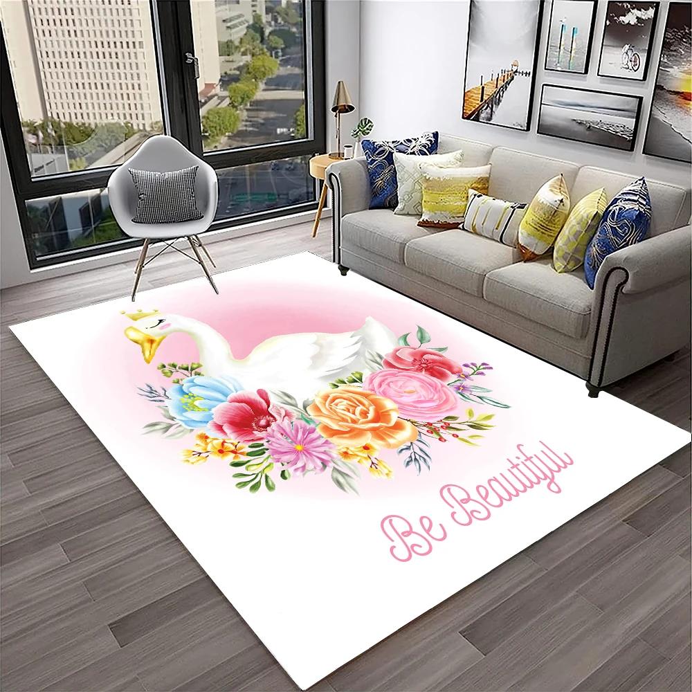 3D Cute Swan Princess Cartoon Cygnus Carpet Rug for Home Living Room Bedroom Sofa Doormat Decor,kids Area Rug Non-slip Floor Mat