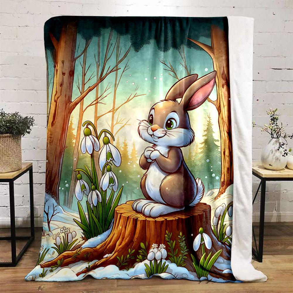 Cute Bunny in Snowy Forest print blanket soft and cozy perfect for the living room bed sofa or a nap,gift