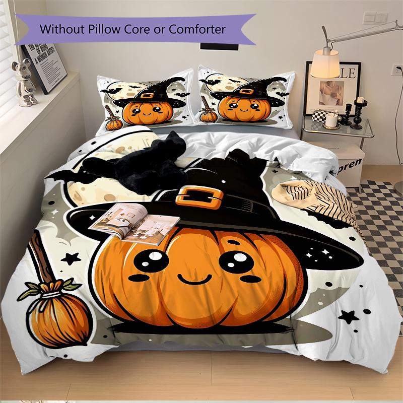 3pcs Pumpkin Wizard Bedding Set - 1 Soft Quilt Cover + 2 Pillowcases, Machine Washable - Suitable for All Seasons, Perfect Gift for Family a
