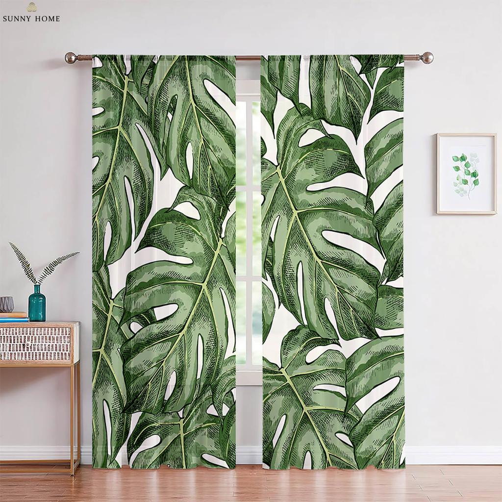 2 шт. тропическая растительность зеленые листья монстера листья 3D печать шторы спальня гостиная кухня декоративные шторы