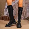 Fashion Fashion Platform Knee High Boots Women 2024 Autumn Lace Up Back Zipper Knight Boots Woman Black Faux Leather Long Botas Mujer