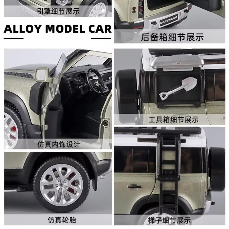 Large 1/18 Land Rover Defender Range Rover SUV Off-road Alloy Model Car Die-cast Vehicle Collection Sound and Light Pull Back Boy Toy Children's Gift