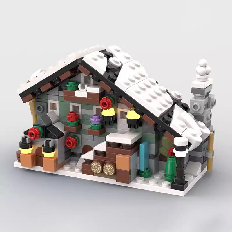 Конструктор MOC-150937 Рождественская и зимняя хижина с мелкими деталями Детский набор
