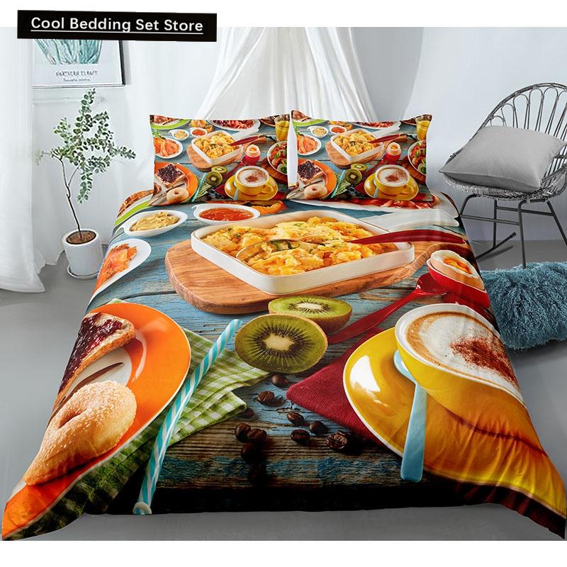 Еда Говядина Комплект постельного белья 3D Свежее мясо Пододеяльник Кинг/Квин Сайз Вкусные морепродукты Сашими Голень Стейк Реалистичный Пододеяльник