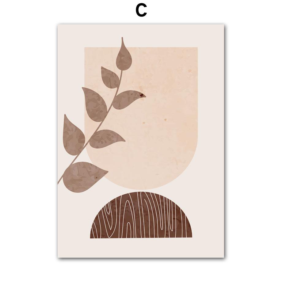 Monstera Leaves Geometric Abstract Boho Canvas Painting, Nordic Posters and Prints, Beige Pictures for Living Room Decor