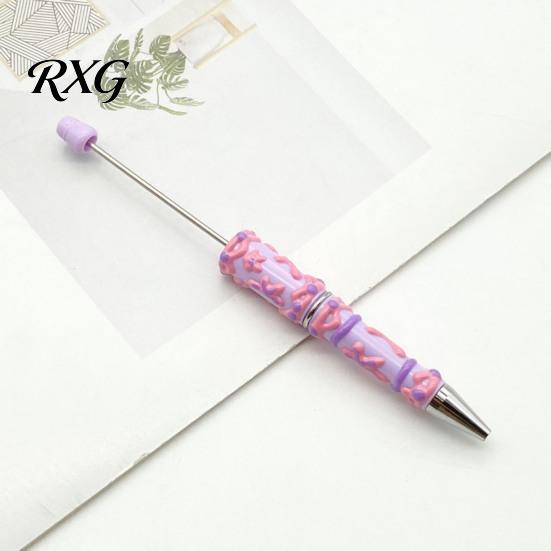Cute Cream Texture Pen DIY Beadable Pen, Plastic Beaded Black Ink Ballpoint Handmade Style for Students Teens Teachers School Office Supplies