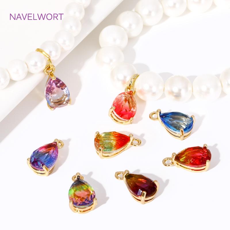 7mm*13mm 18K Gold Plated Glass Crystal Waterdrop Charms For Earrings Making,Pendants For Jewelry,DIY Earring Charms Finding