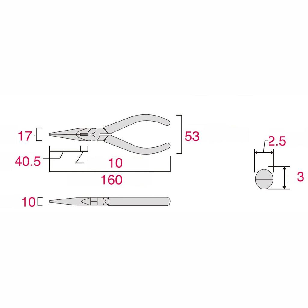 Fujiya Long Nose JIS Pliers, Standard, 150mm, 350-150
