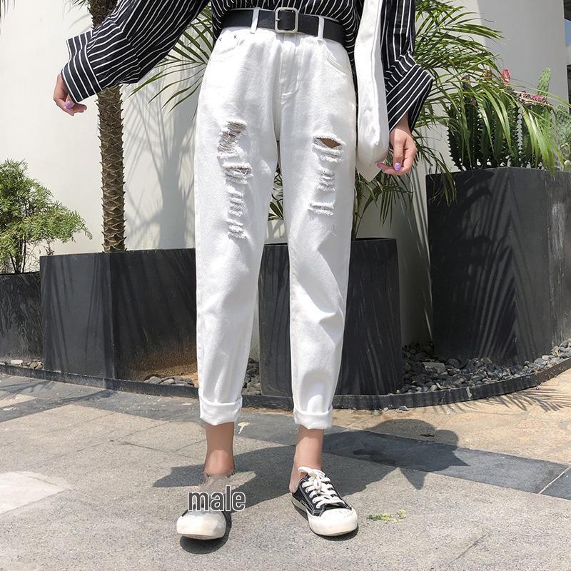 Women's Slimming Ripped Daddy Jeans - Spring/Autumn 2023 Loose Fit, Nine-Point Straight Harem Pants