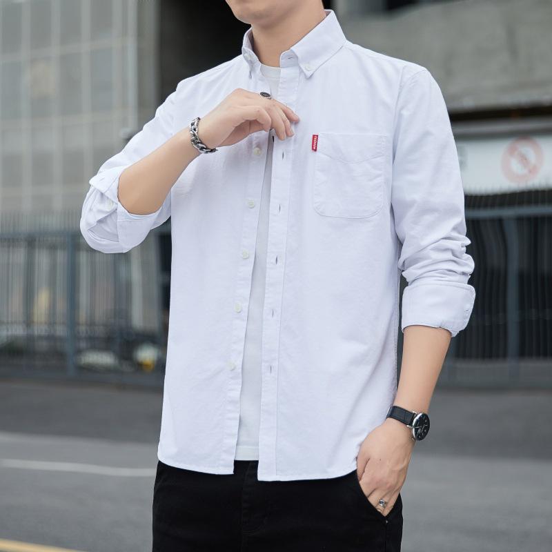 Мужская приталенная рубашка Оксфорд с длинным рукавом - Весенне-осенняя повседневная и дышащая